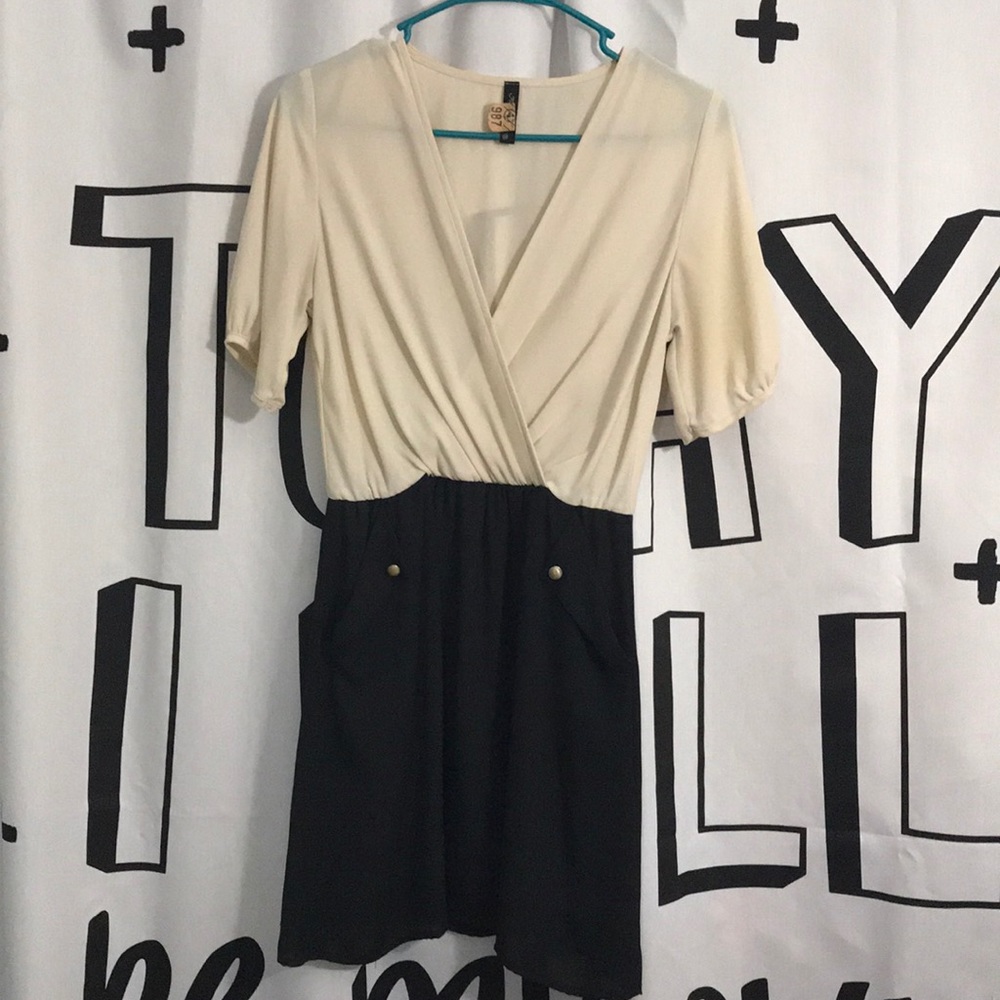 Beige and black dress